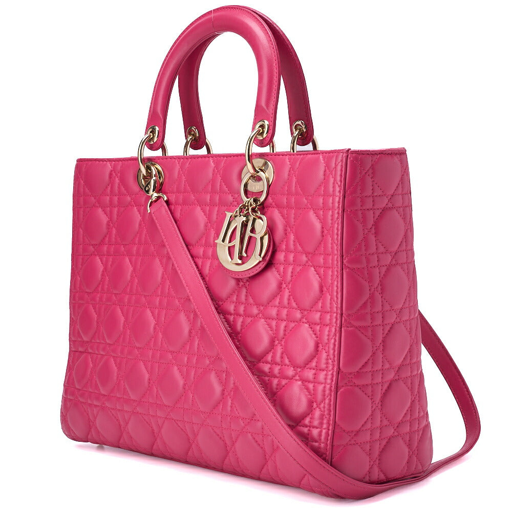 Gebrauchte Lady Cannage 2WAY Handtasche Lammleder Pink Goldfarbene Hardware Gebraucht