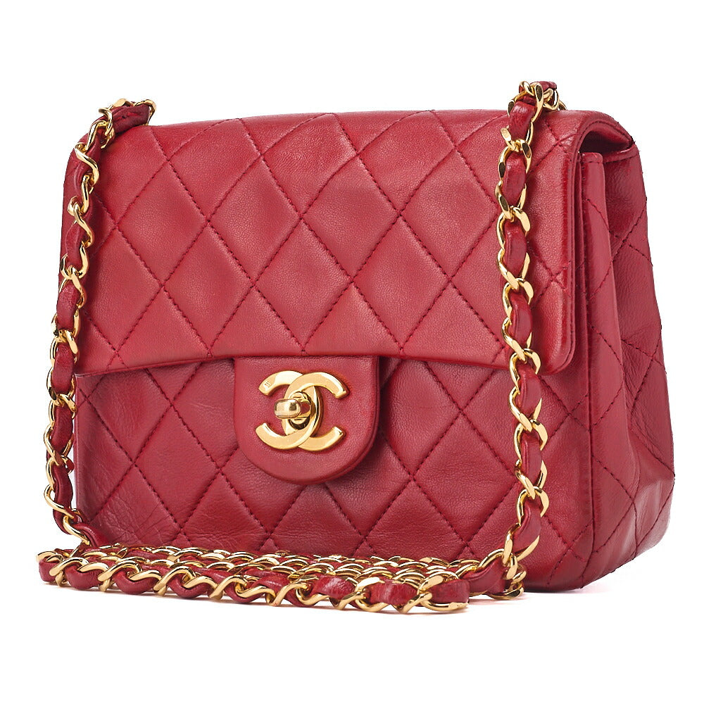 Pre-Owned Chain Shoulder Bag Mini Matelassé Lammleder Rot Goldfarbene Hardware Pre-Owned