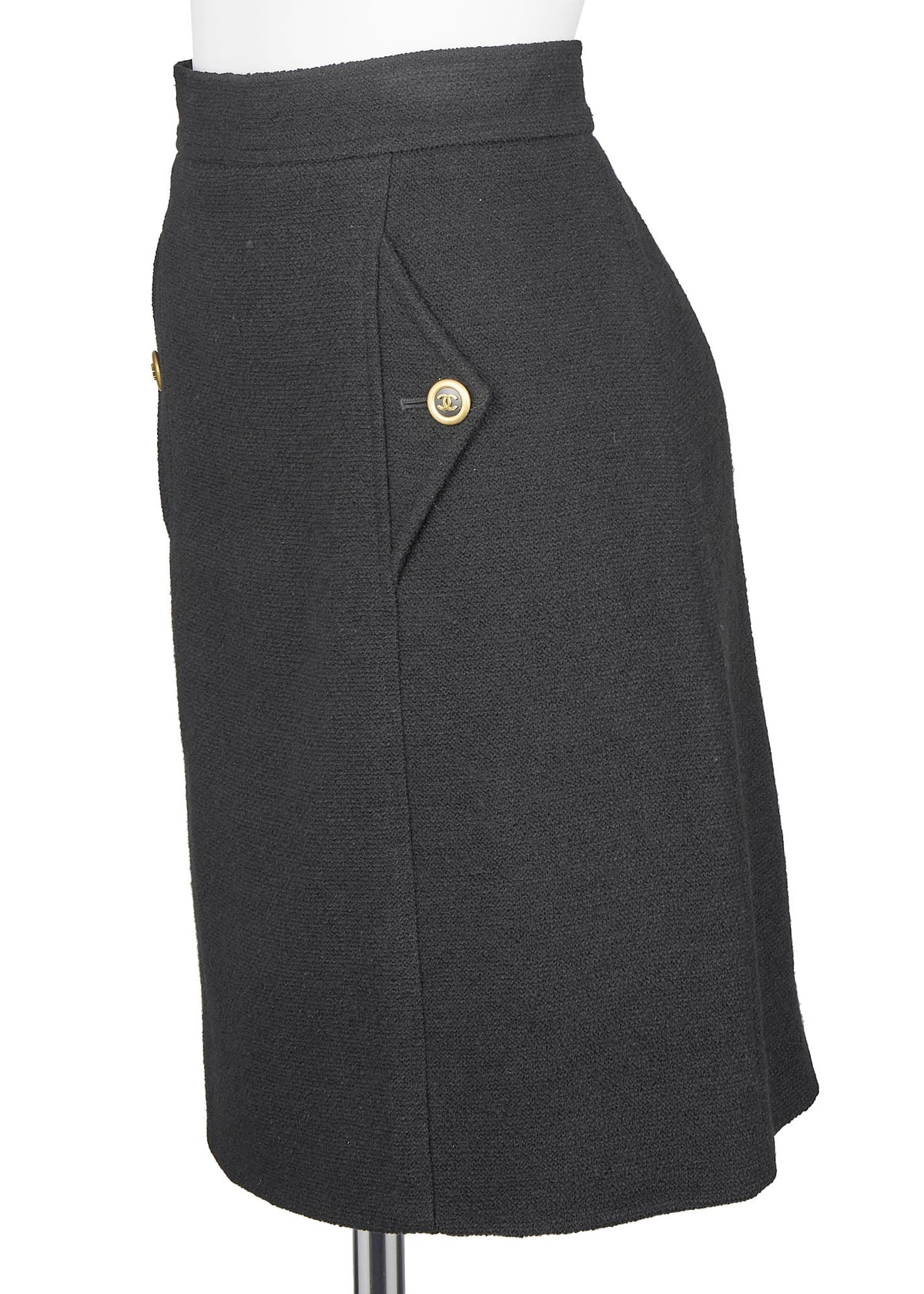 Gebrauchte Rockunterteile Coco Button, Wollmischung, Schwarz, silberfarbene Hardware, Gebraucht