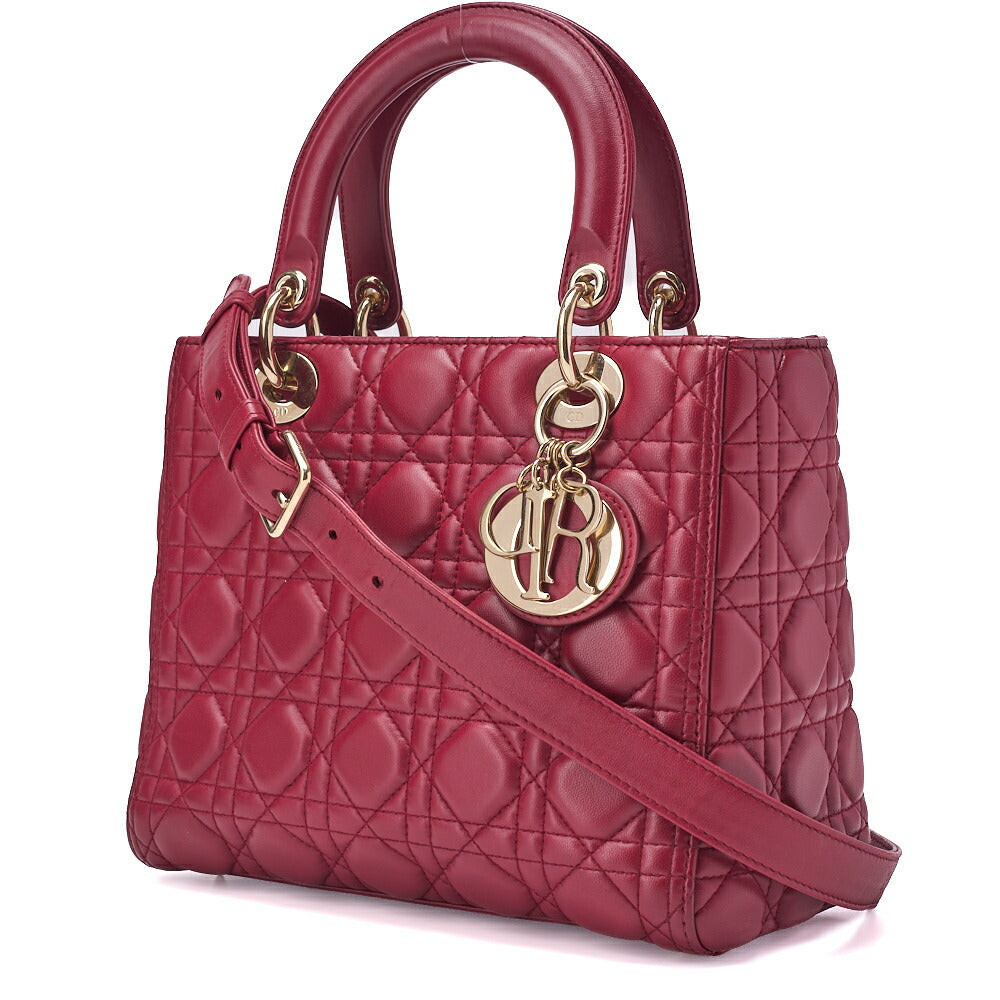 Gebrauchte Lady Cannage 2WAY Handtasche Lammleder Bordeaux Goldfarbene Hardware Gebraucht