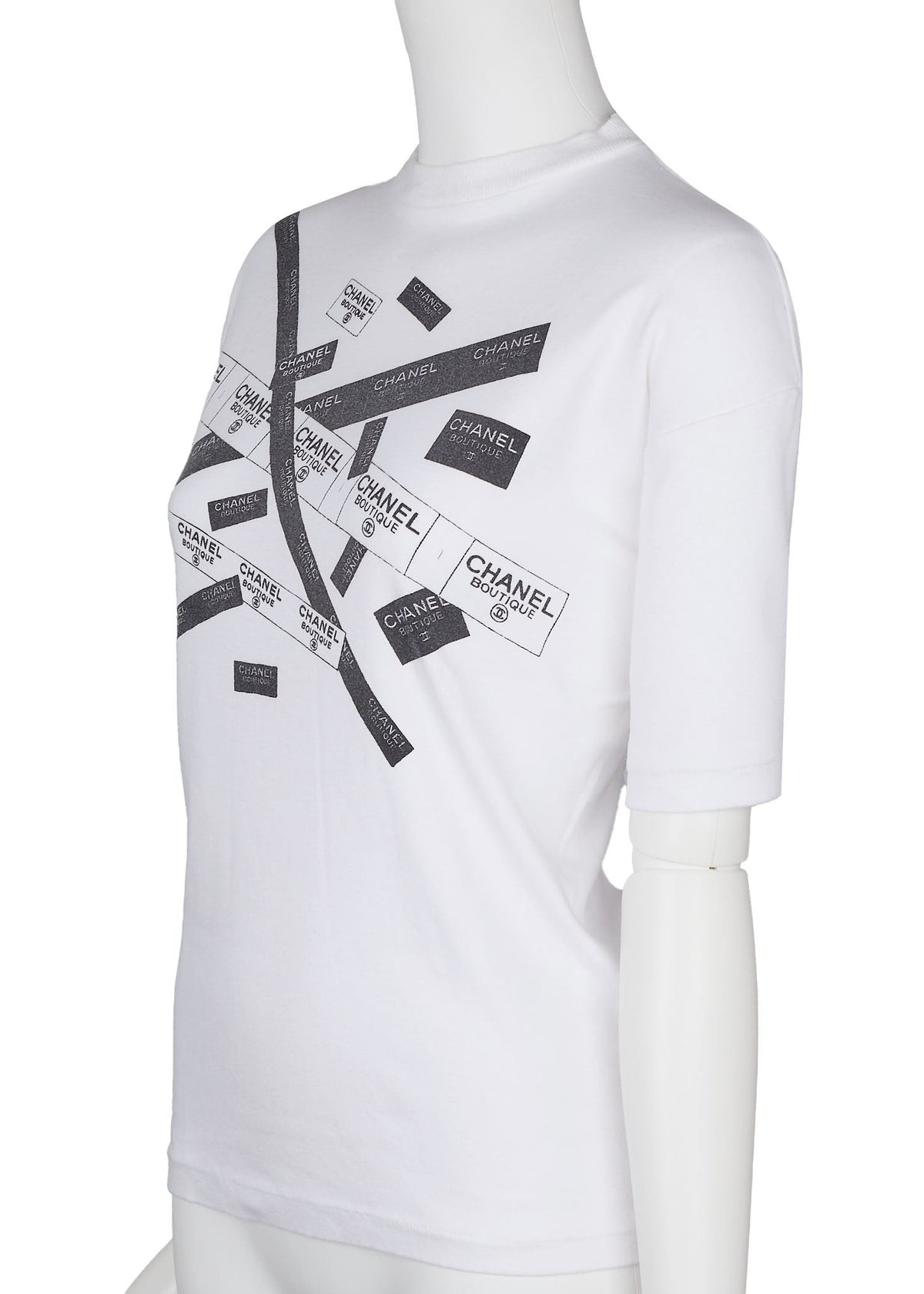 Gebrauchtes T-Shirt Kurzarm Cut-and-Sew Baumwolle Weiß Schwarz Goldfarbene Hardware Gebraucht