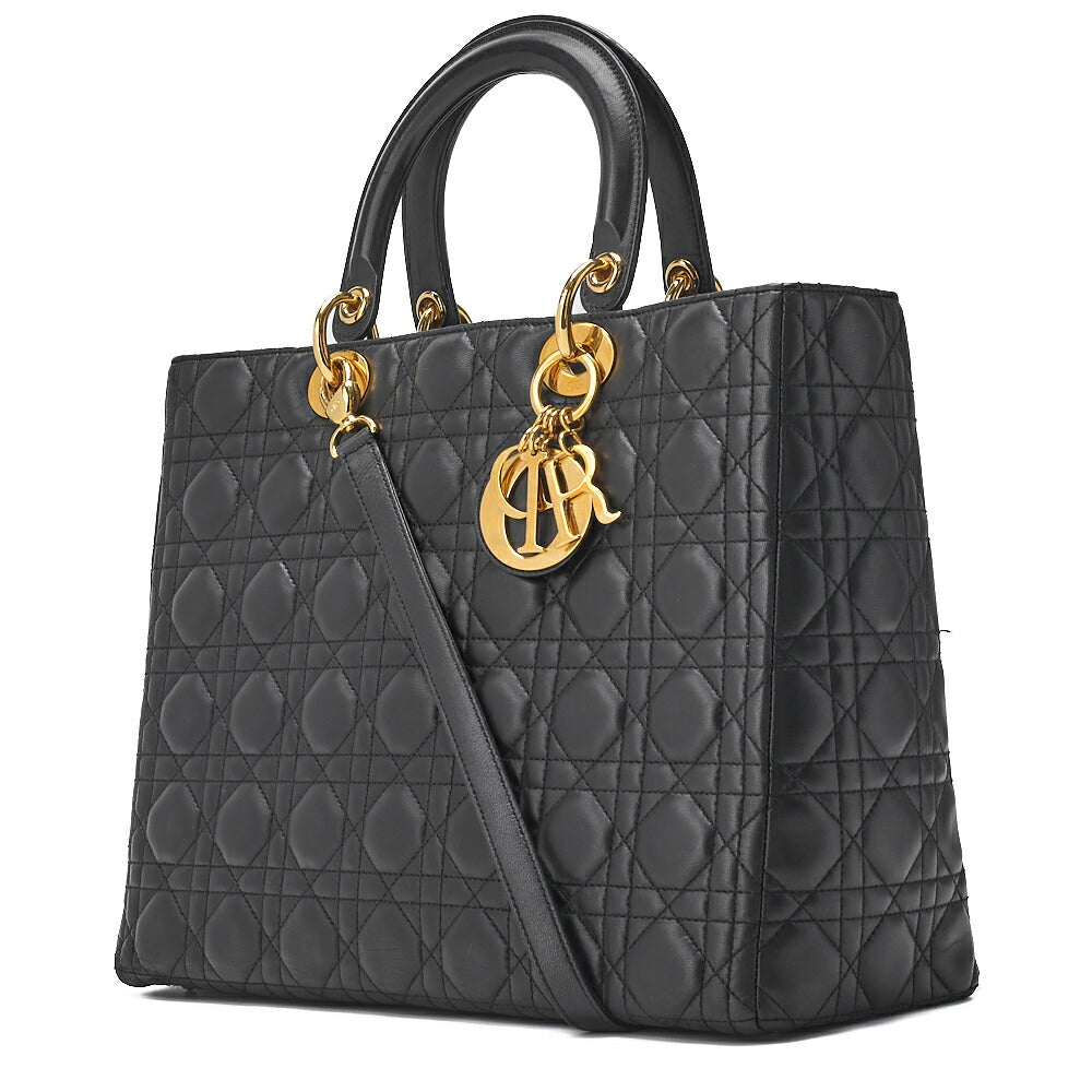 Gebrauchte Lady Cannage 2WAY Handtasche Lammleder Schwarz Goldfarbene Hardware Gebraucht