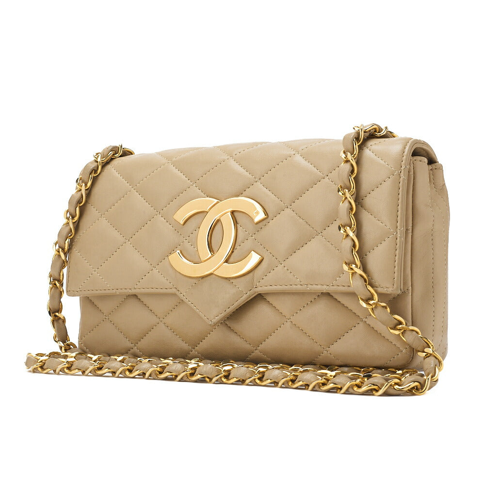 Pre-Owned Schultertasche, Matelassé, Coco Push Lock, Lammleder, Beige, Goldfarbene Hardware, Pre-Owned