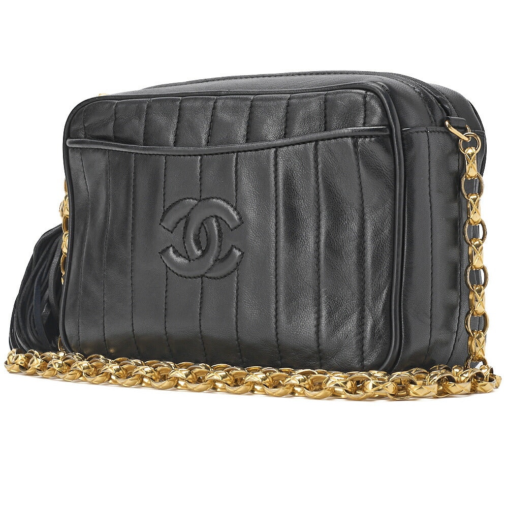 Gebrauchte Umhängetasche, Mademoiselle Coco Mark, Bijou-Kette, Lammleder, Schwarz, goldfarbene Metallteile, gebraucht