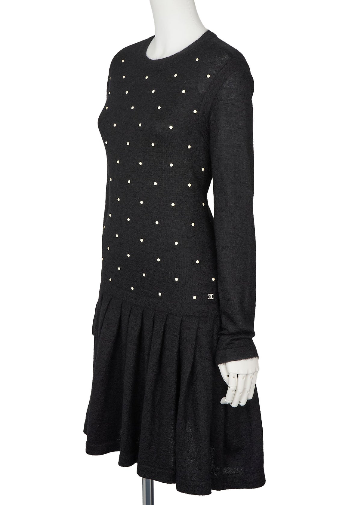 Pre-Owned Kleid, Plissee Langarm, Mohair Kaschmir Mischung, Schwarz, Pre-Owned