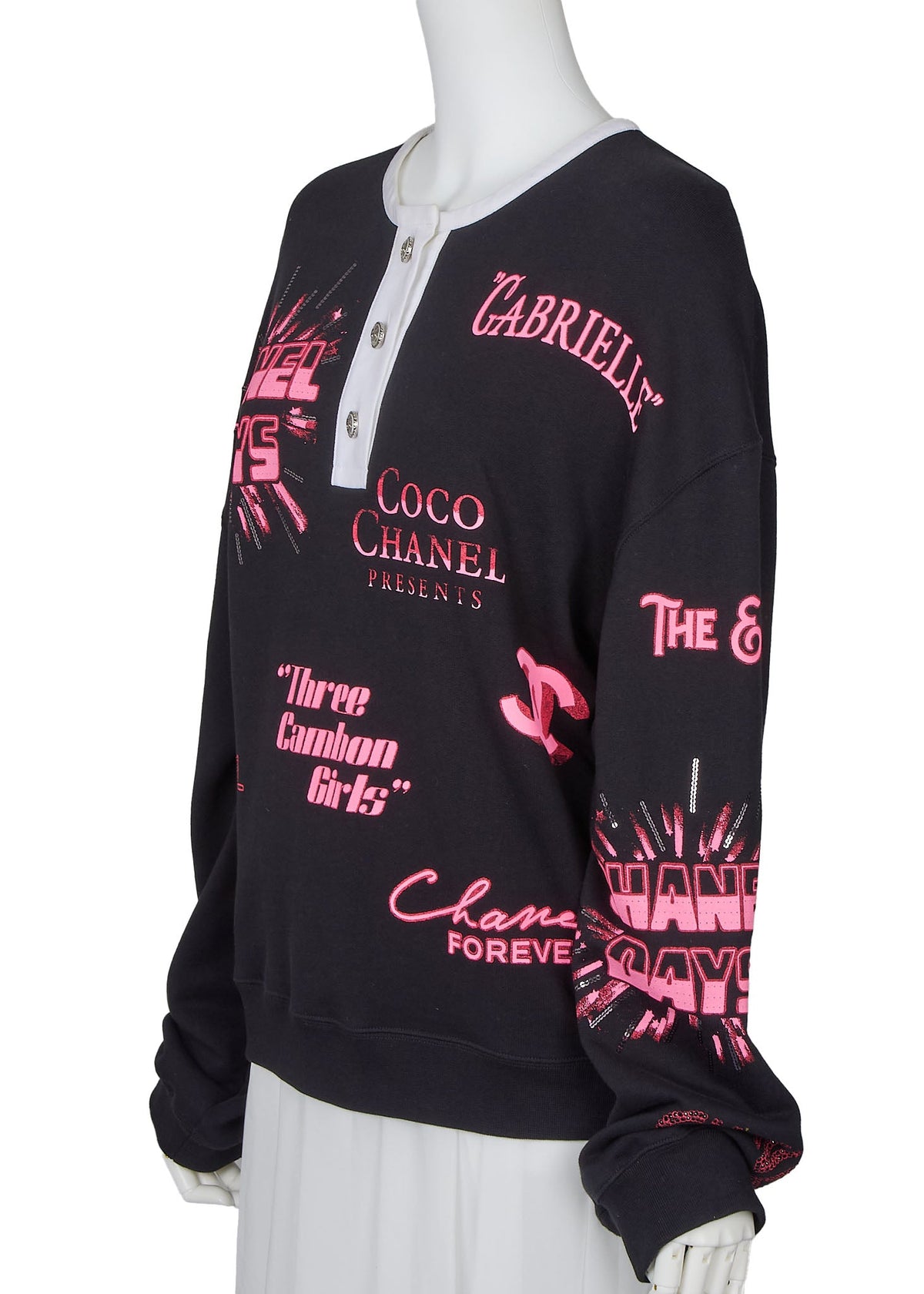 Pre-Owned Sweatshirt Hoodie, Coco Mark No5, Langarm, Baumwolle, Schwarz, Goldfarbene Hardware, Pre-Owned