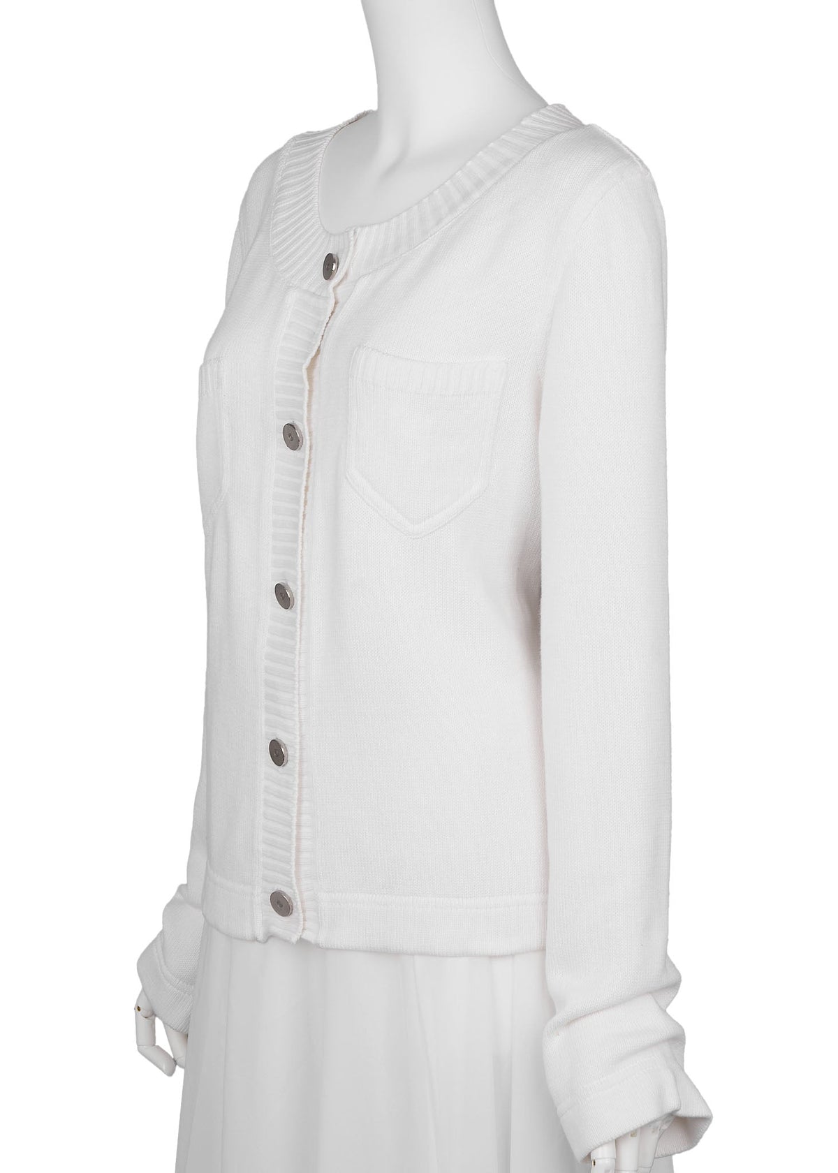Pre-Owned Strickjacke, Langarm, Strick, Baumwolle, Weiß, Pre-Owned