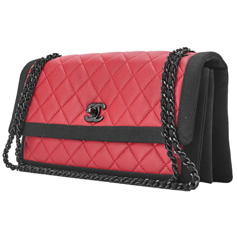 Pre-Owned Schultertasche Mini Matelasse Kette Schulter Lammleder Nylon Rot Goldfarbene Hardware Pre-Owned