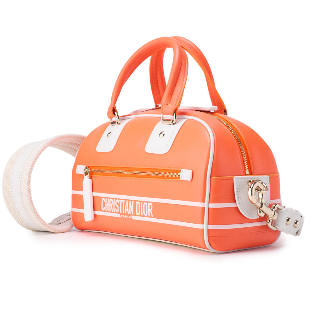 Gebrauchte Mini Boston Bag, 2WAY, Leder, Gummi, Orange, goldfarbene Metallteile, Gebraucht