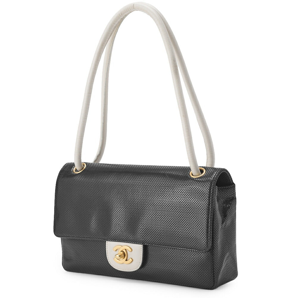 Pre-Owned Schultertasche, Punching, Leder, Schwarz, Goldfarbene Hardware, Pre-Owned