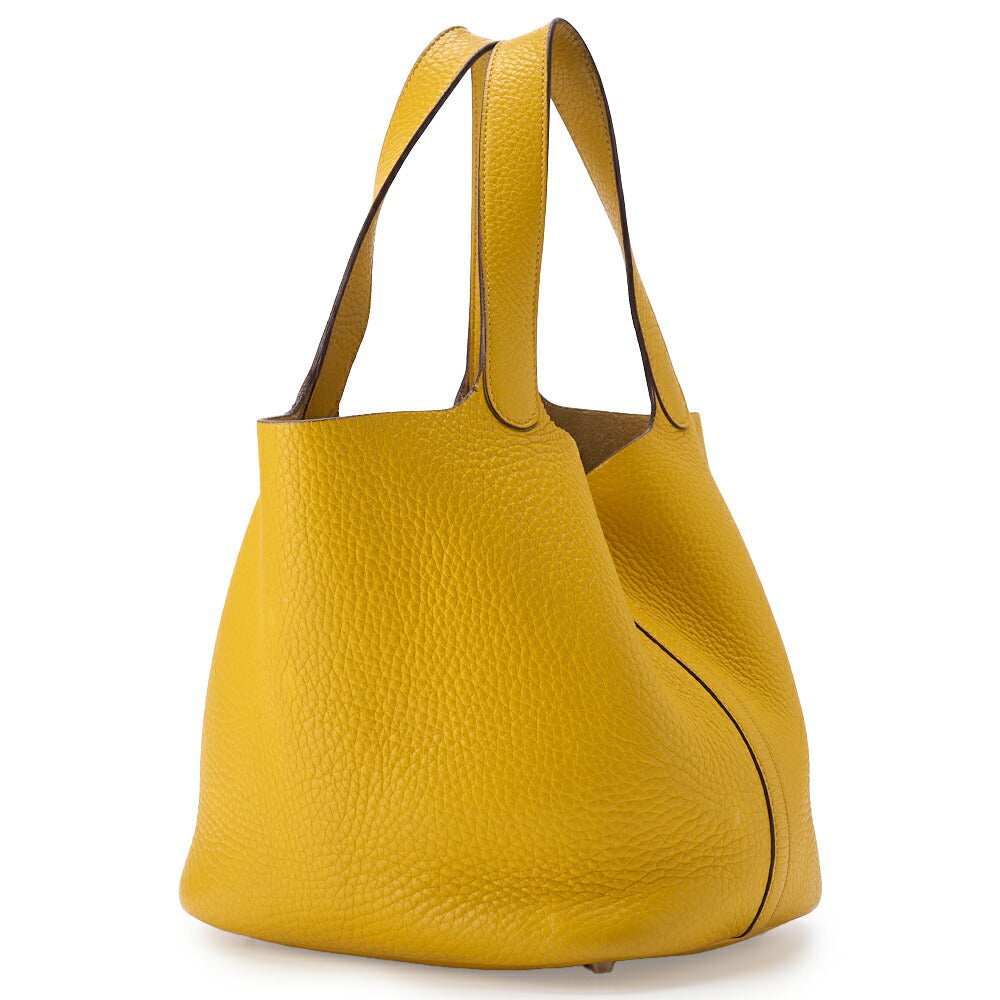 Gebrauchte Picotin MM Handtasche Tryon Clemence Jaune Ambre Silberfarbene Hardware Gebraucht