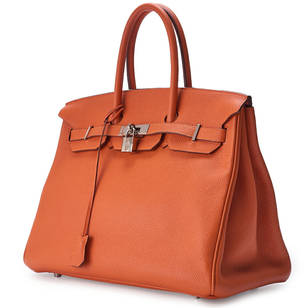 Gebrauchte Birkin 35 Handtasche Togo Orange Silberfarbene Hardware Gebraucht