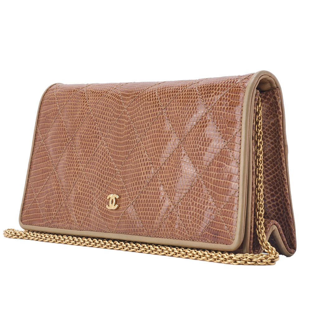 Pre-Owned Umhängetasche Matelassé Full Flap Push Lock Lizard Beige Gold-Tone Hardware Pre-Owned