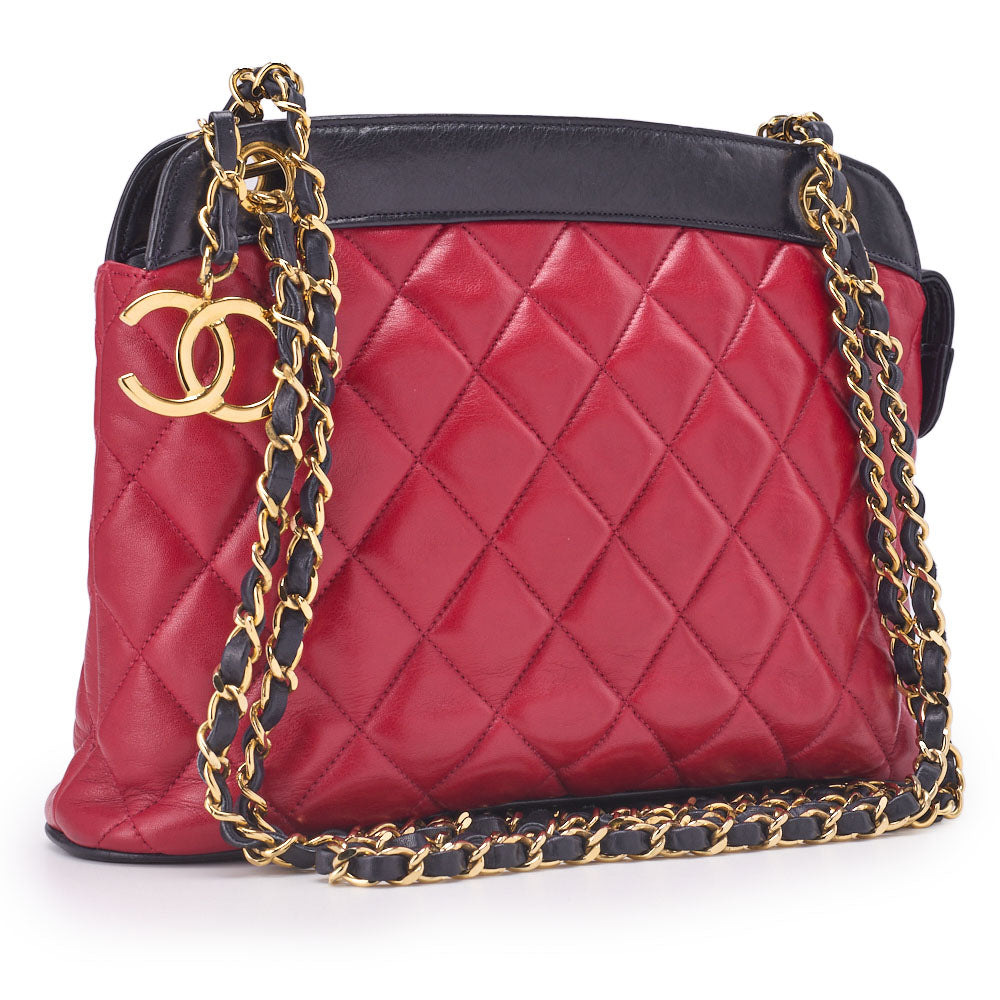 Pre-Owned Schultertasche Mini Matelasse Coco Charm Bicolor Lammleder Schwarz Goldfarbene Hardware Pre-Owned