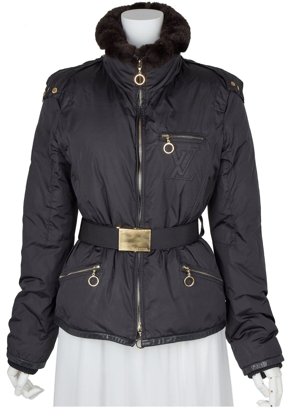 Pre-Owned Vuitton Daunenjacke, Monogramm, Wolle, Schwarz, Silberfarbene Hardware, Pre-Owned
