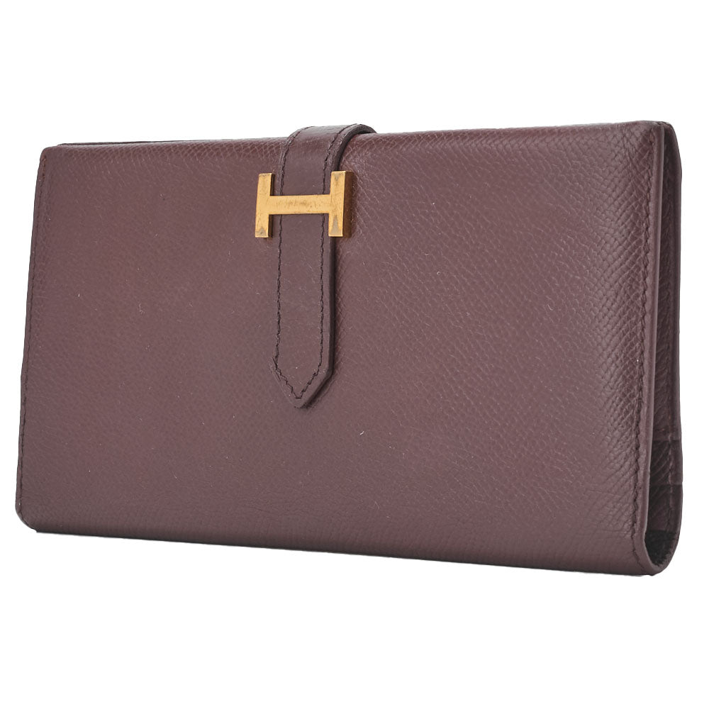 Bairn Classic Bi-fold Long Wallet Epson Leder Braun Goldfarbene Hardware Gebraucht