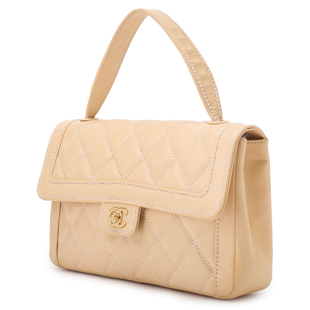 Gebrauchte Handtasche Wild Stitch Matelassé Kalbsleder Beige Goldfarbene Hardware Gebraucht