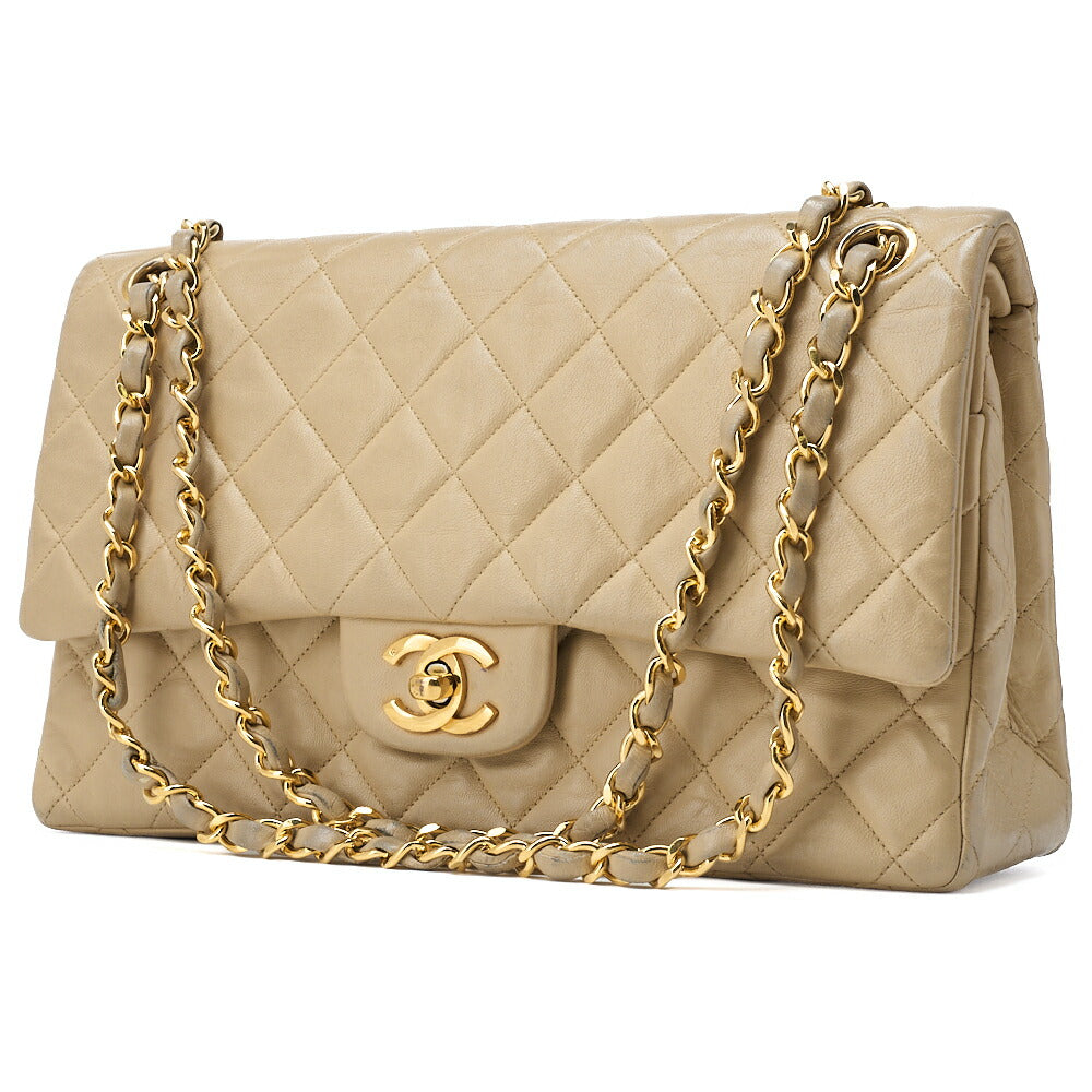 Pre-Owned Schultertasche Matelassé Doppelklappe Lammleder Beige Goldfarbene Hardware Pre-Owned