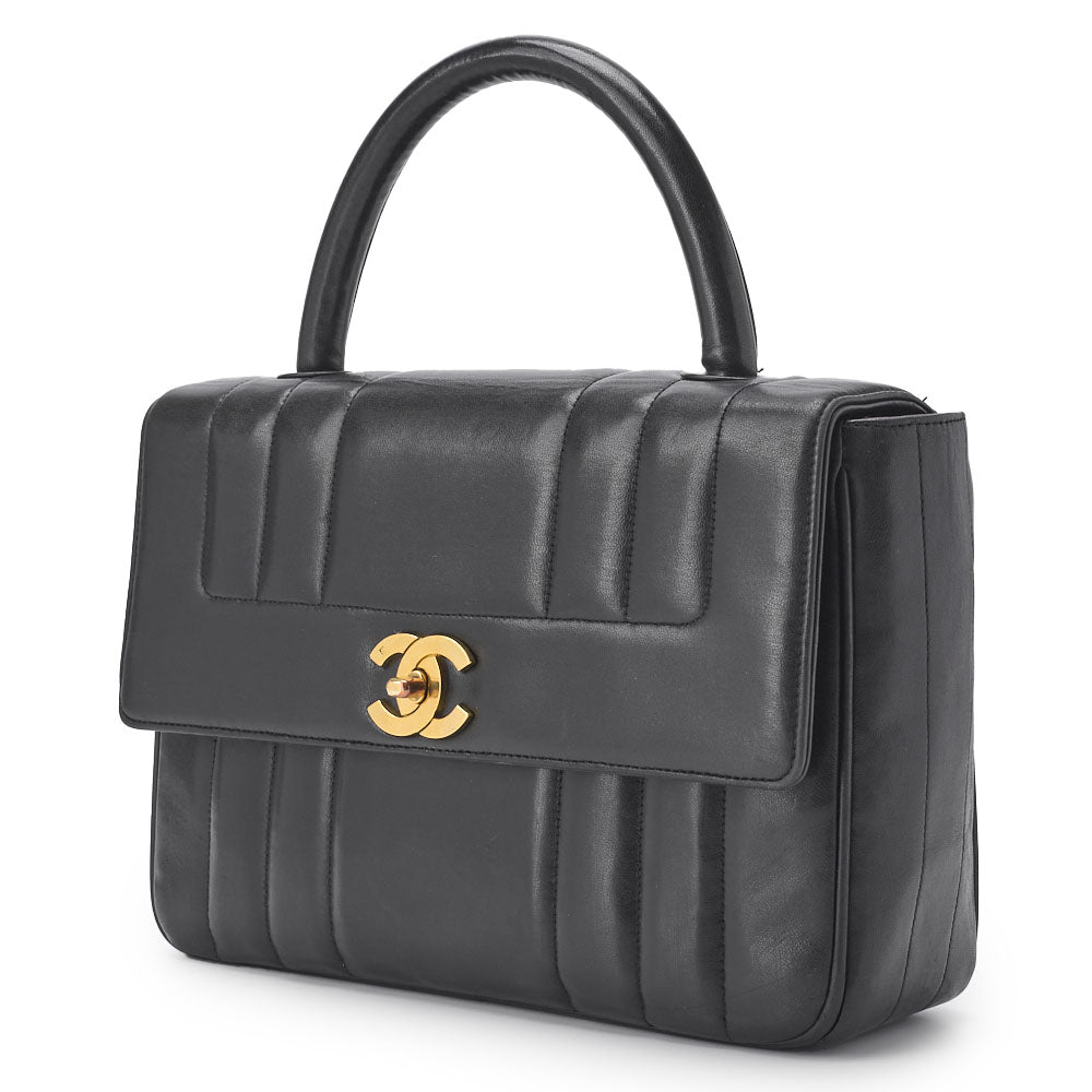Pre-Owned Schultertasche, Mademoiselle Drehverschluss, Lammleder, Schwarz, Goldfarbene Metallteile, Pre-Owned