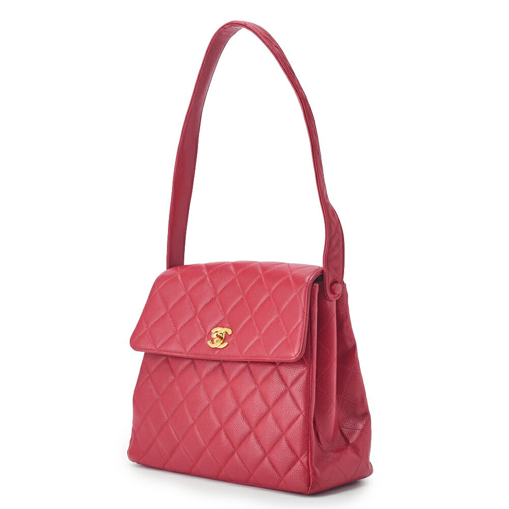 Pre-Owned Kette Schultertasche Matelassé Kaviar Haut Rot Gold-Ton Hardware Pre-Owned