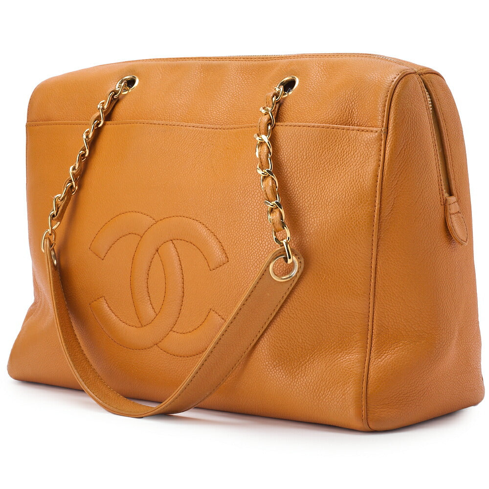 Gebrauchte Umhängetasche Tote Bag Coco Mark Doppelkette Schulter Kaviarhaut Orange Goldfarbene Hardware Gebraucht