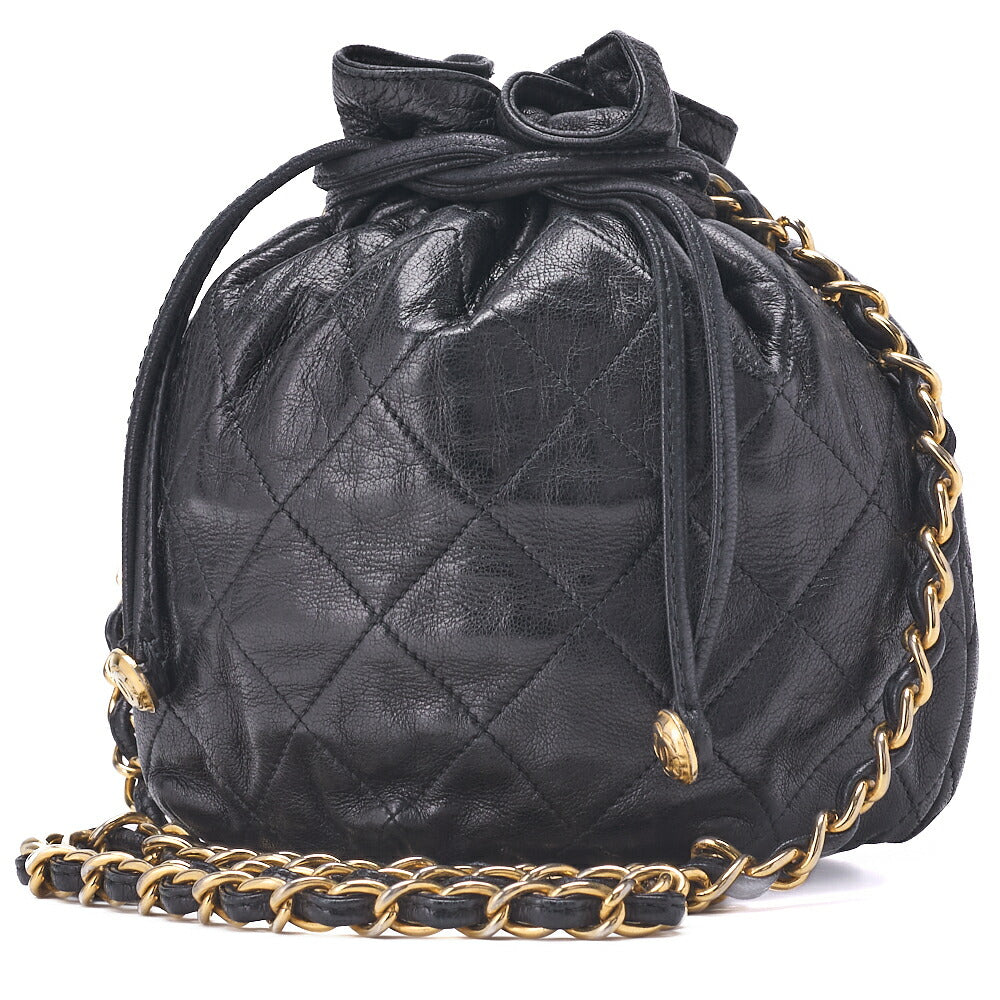 Pre-Owned Chain Shoulder Bag Mini Matelassé Lammleder Schwarz Goldfarbene Hardware Pre-Owned
