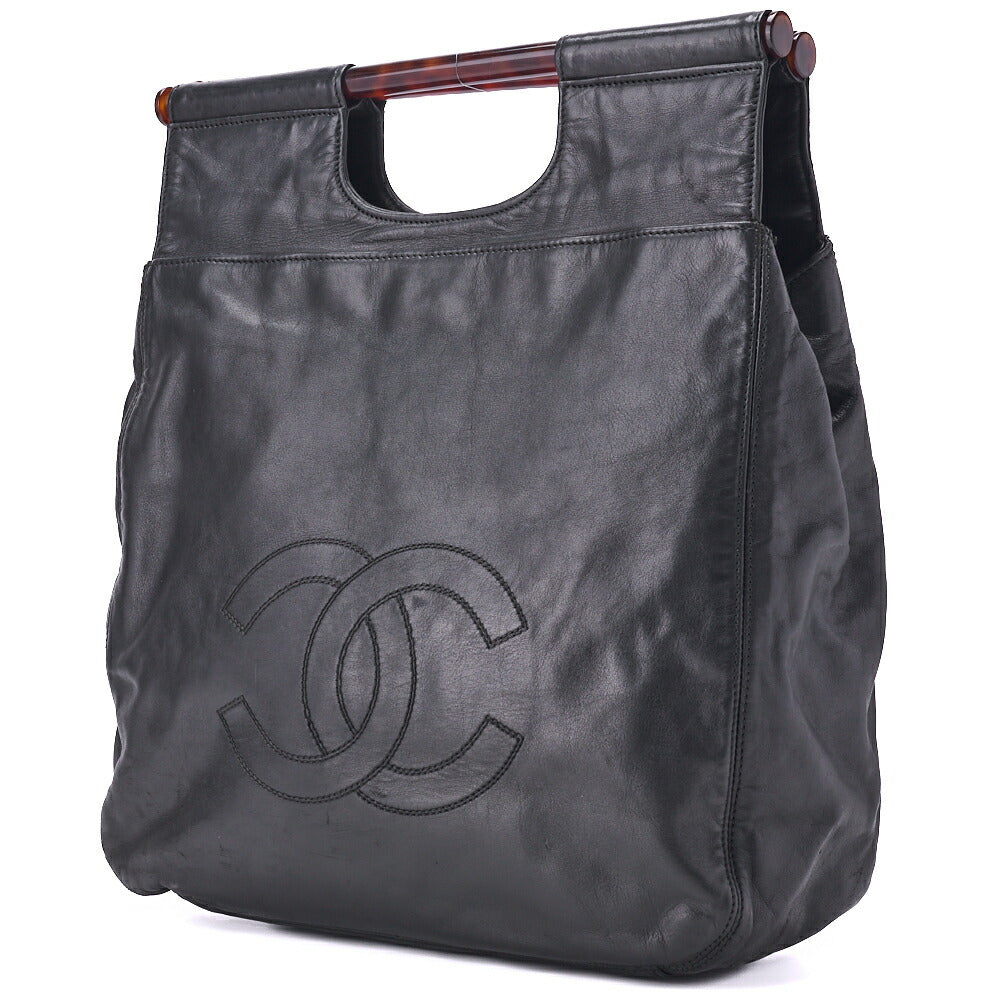 Gebrauchte Tragetasche, Coco Mark, Schildpatt, Lammleder, Schwarz, goldfarbene Metallteile, gebraucht