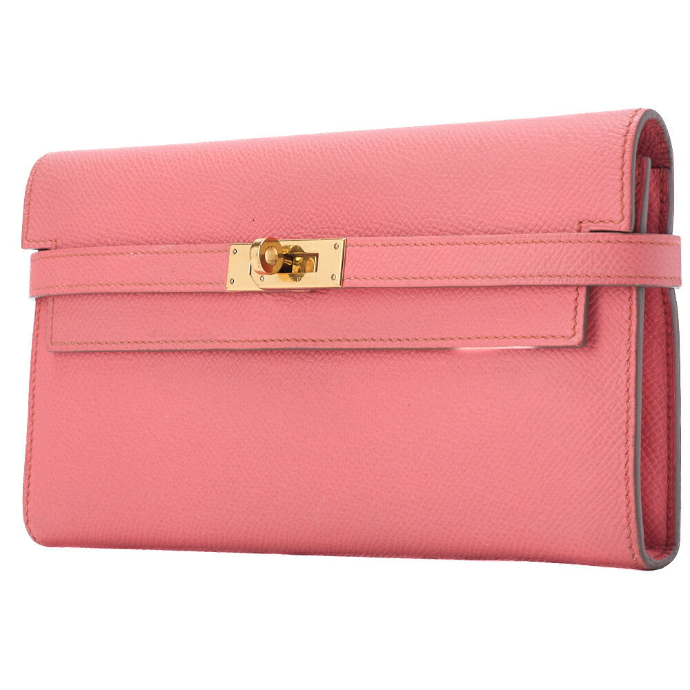 Gebrauchte Kelly Wallet 2 Fold Long Wallet Epson Crevette Goldfarbene Hardware Gebraucht