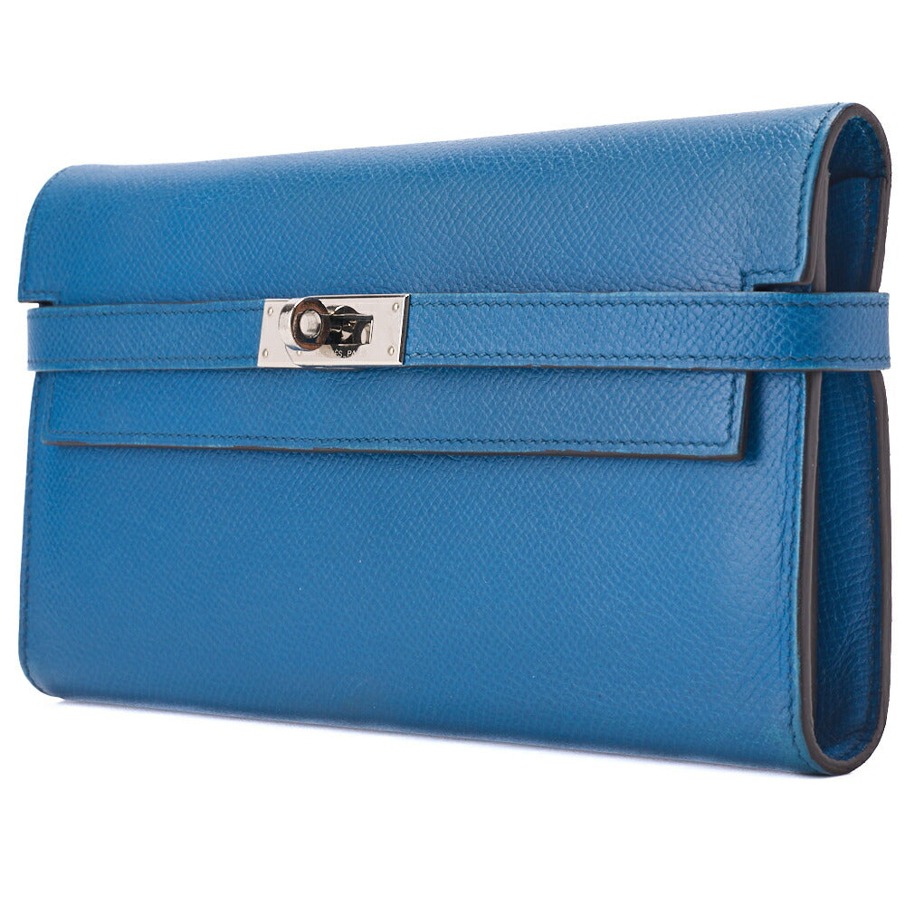 Gebrauchte Kelly Wallet 2 Fold Long Wallet Epson Leder Blau Ismir Silberfarbene Hardware Gebraucht
