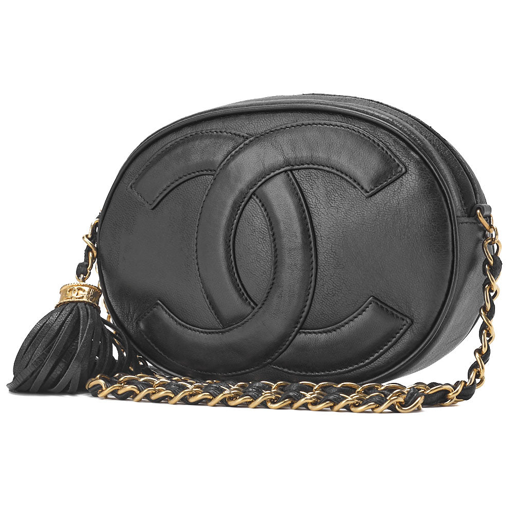 Pre-Owned Schultertasche, Coco Mark mit Fransen, Lammleder, Schwarz, goldfarbene Hardware, Pre-Owned