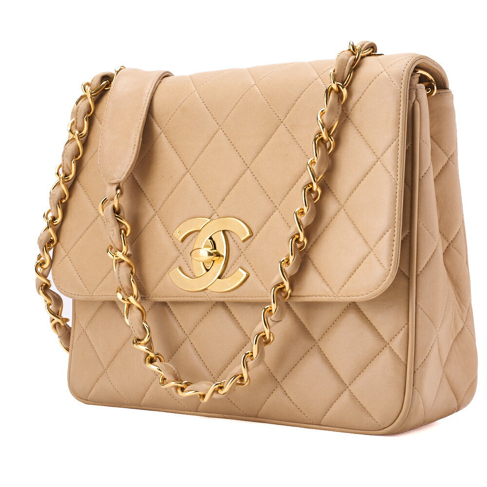 Pre-Owned Schultertasche aus Matelassé-Lammleder in Beige mit goldfarbenen Metallteilen