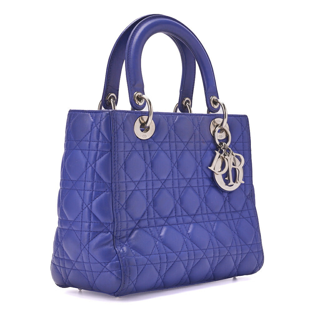 Gebrauchte Lady Cannage Handtasche Lammleder Blau Silberfarbene Hardware Gebraucht