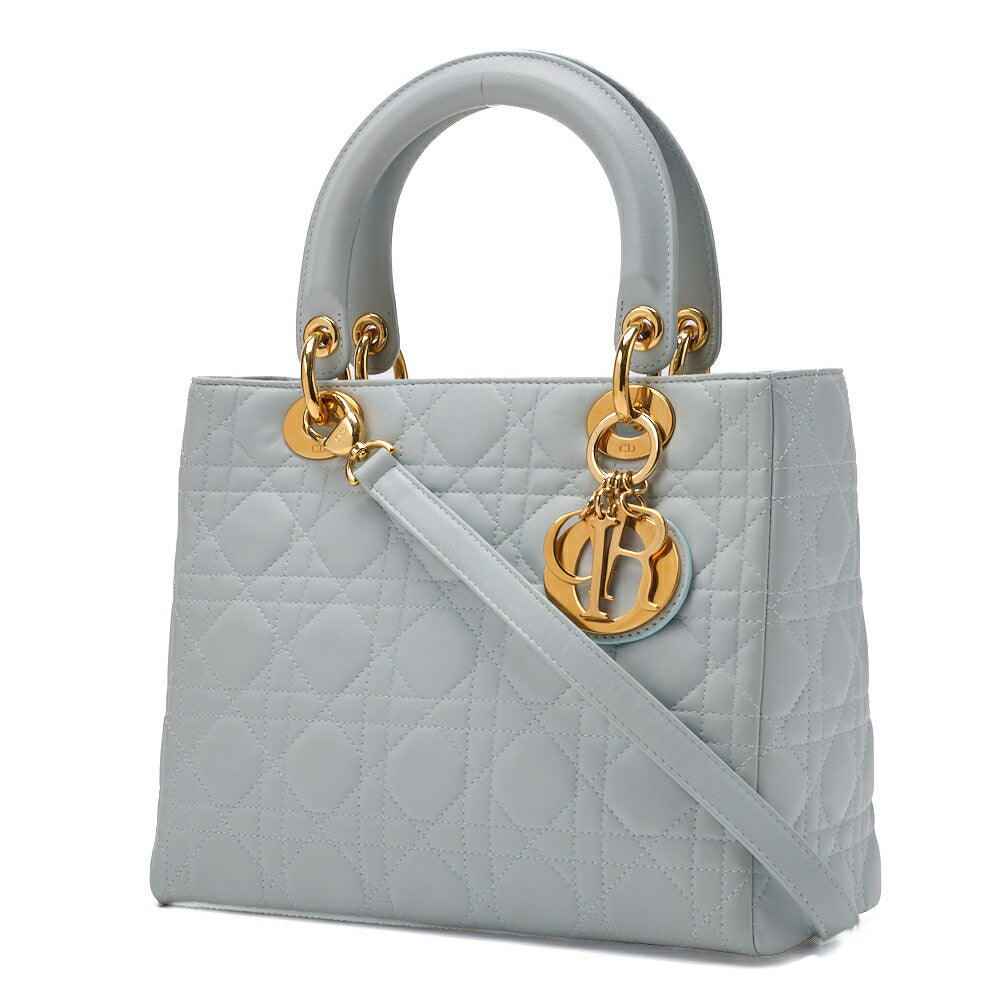 Gebrauchte Lady Cannage 2WAY Handtasche Lammleder Hellblau Goldfarbene Hardware Gebraucht