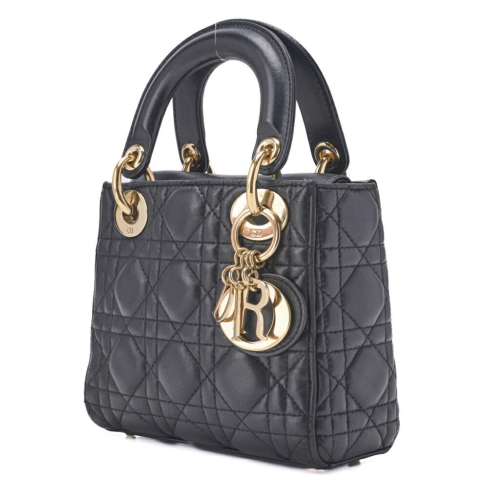 Pre-Owned Mini Lady Cannage Handtasche Lammleder Schwarz Goldfarbene Hardware Pre-Owned