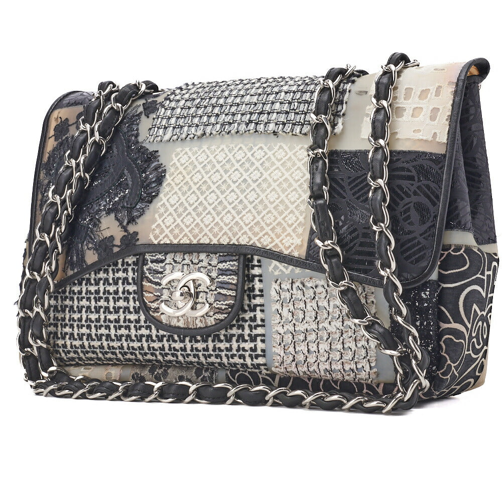 Pre-Owned Schultertasche Matelasse Coco Mark Patchwork Silikon Schwarz Silberfarbene Hardware Pre-Owned