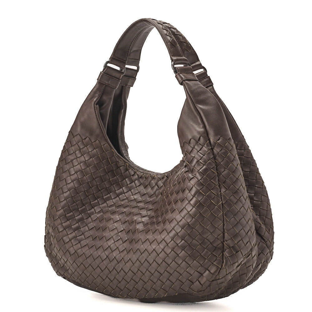 Pre-Owned Veneta Schultertasche Intrecciato Lammleder Braun Goldfarbene Hardware Pre-Owned
