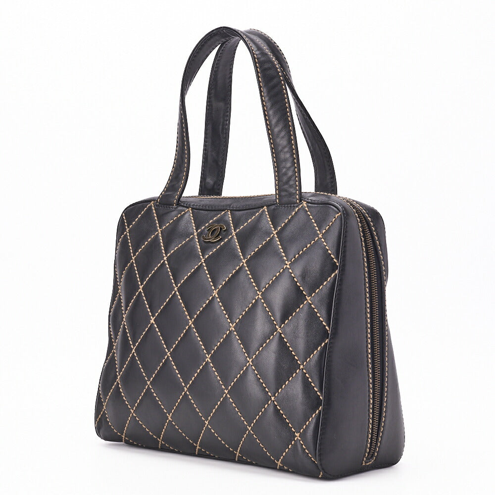 Gebrauchte Tragetasche, Coco Mark Wild Stitch, Kalbsleder, Schwarz, silberfarbene Metallteile, gebraucht