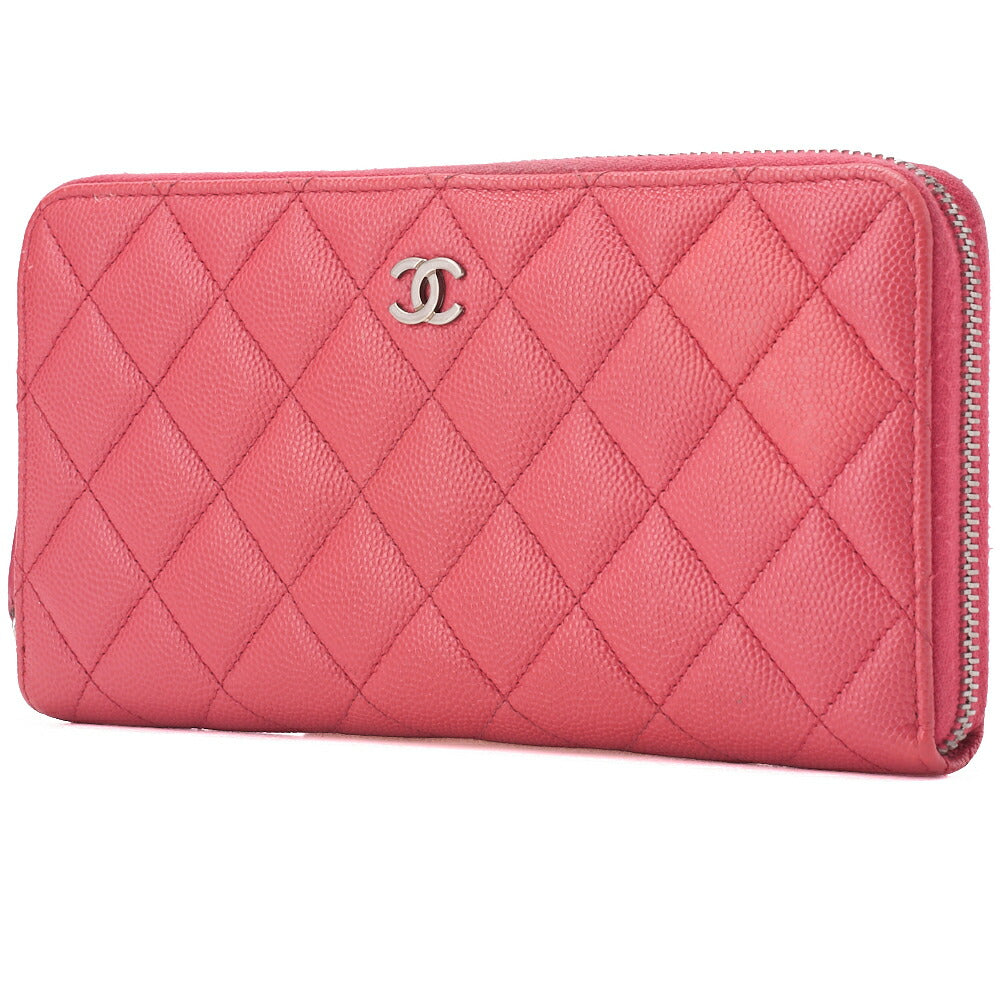 Pre-Owned Lange Geldbörse Matelassé Kaviar Leder Rosa Silberfarbene Hardware Pre-Owned