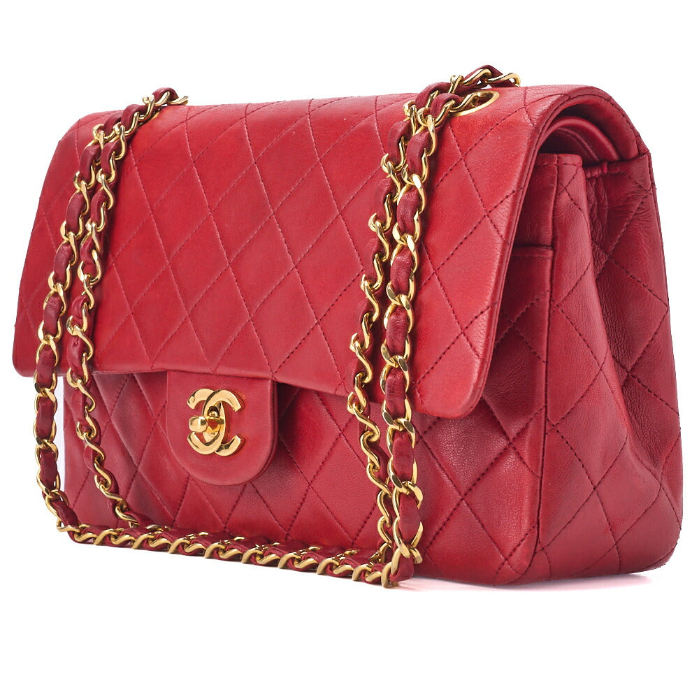 Pre-Owned Schultertasche Matelassé Doppelklappe Lammleder Rot Goldfarbene Hardware Pre-Owned