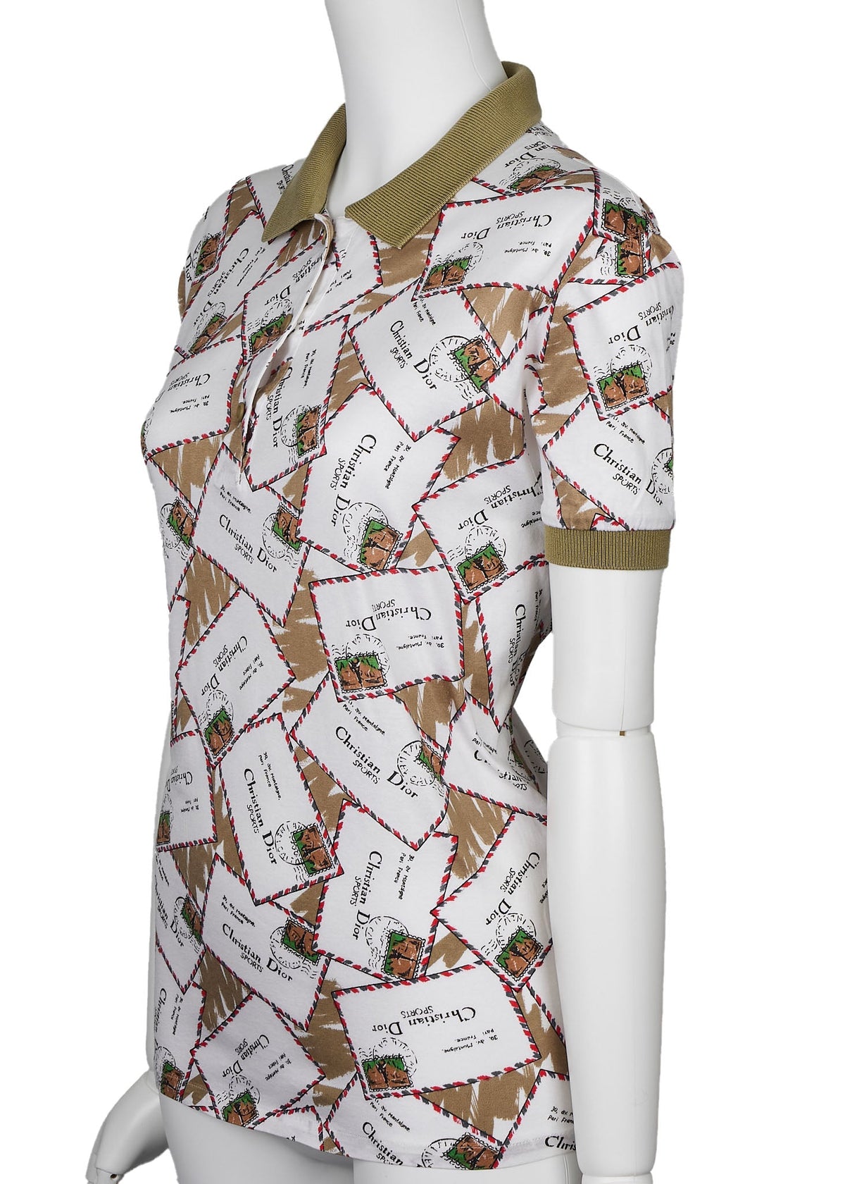 Gebrauchtes Poloshirt, Kurzarm, Cut Sewn, Baumwolle, Weiß, Silberfarbene Metallteile, Gebraucht