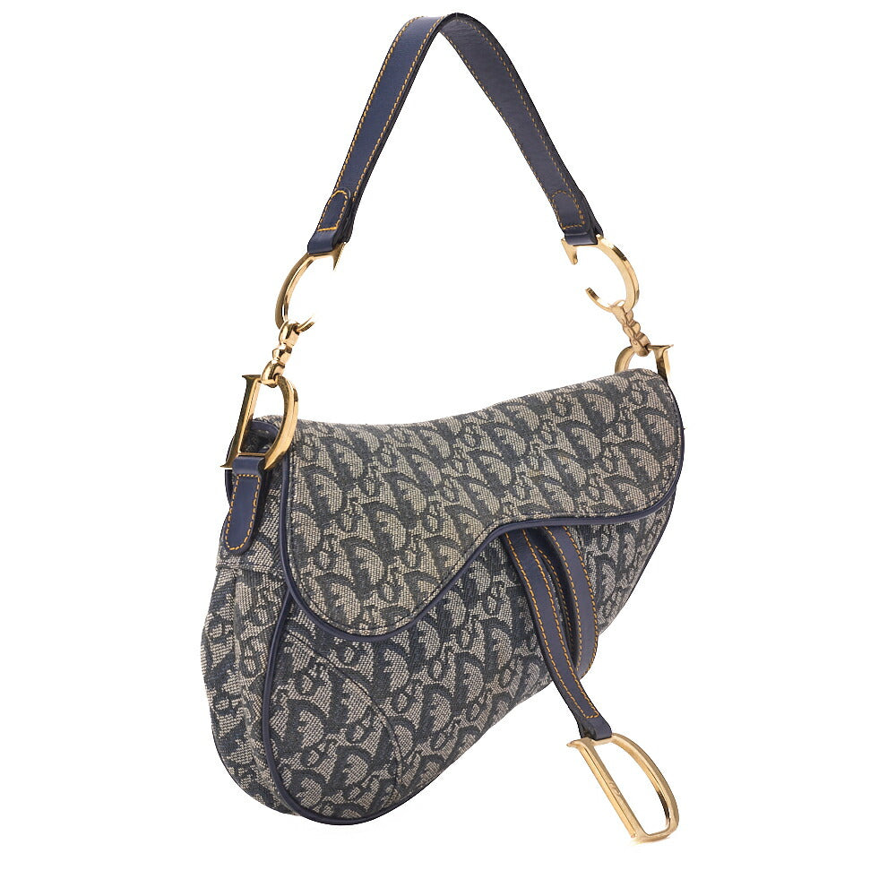 Gebrauchte Trotter Satteltasche, Canvas-Leder, Marineblau, goldfarbene Metallteile, Gebraucht