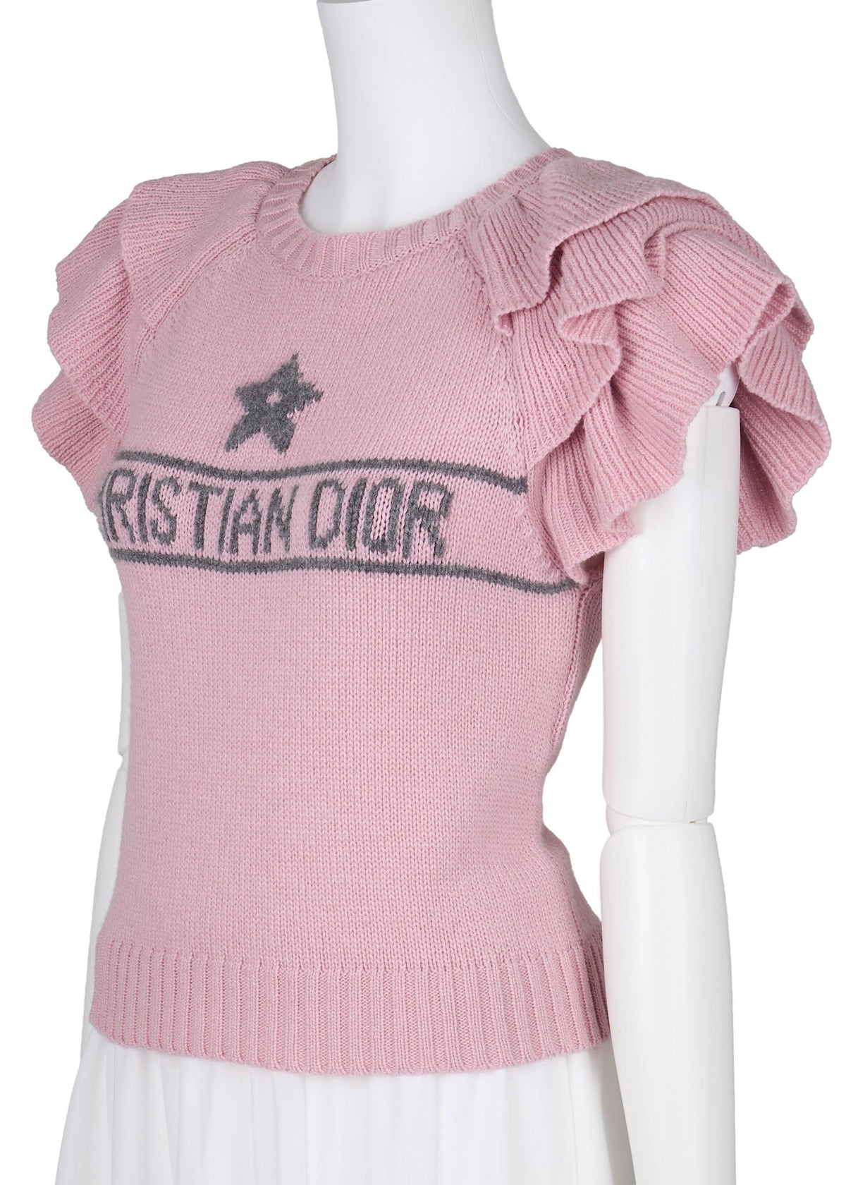 Gebrauchtes T-Shirt, Cut-and-Sew, Kaschmir, Pink, silberfarbene Metallteile, gebraucht