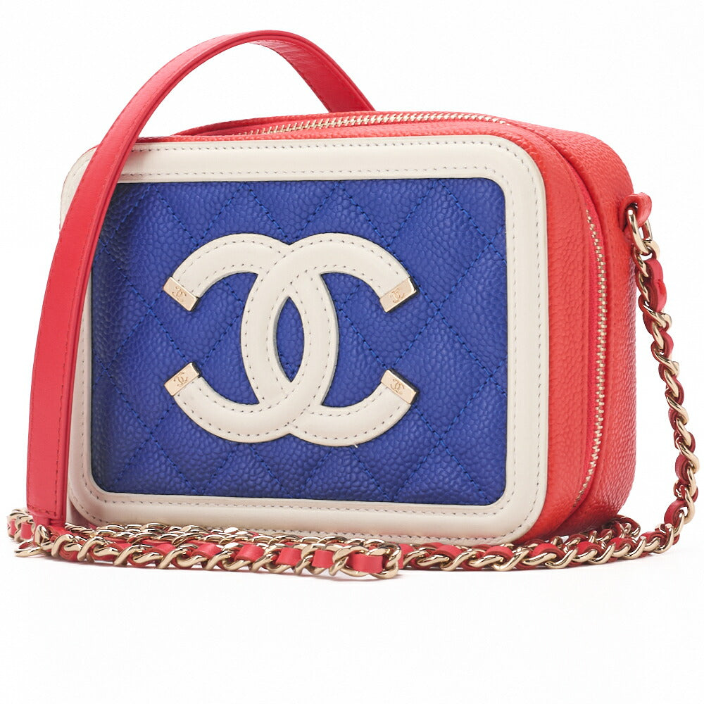 Gebrauchte Umhängetasche Coco Mark CC Filigree Mini Caviar Skin Rot Goldfarbene Hardware Gebraucht