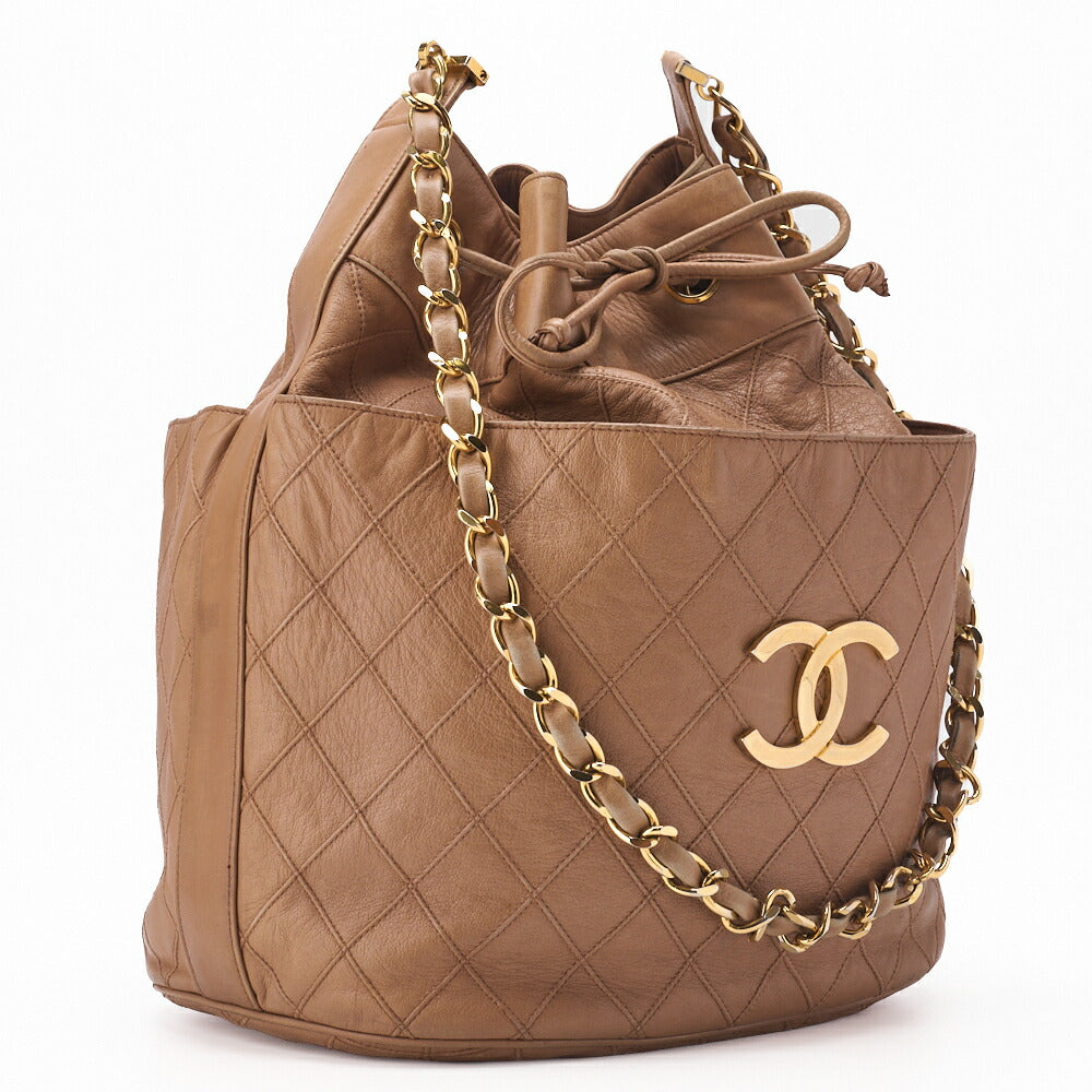 Pre-Owned Schultertasche Bikorore Coco Charm Lammleder Beige Goldfarbene Hardware Pre-Owned