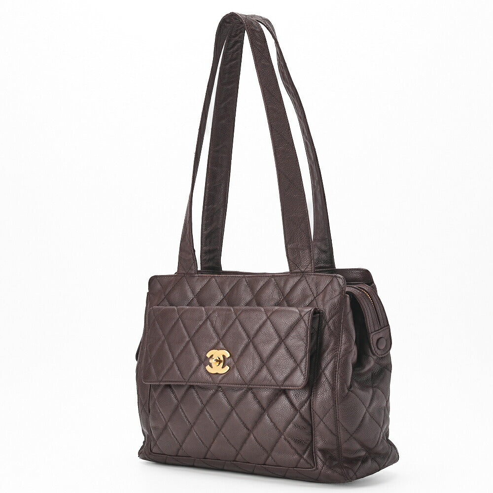Pre-Owned Schultertasche Matelassé Caviar Skin Braun Goldfarbene Hardware Pre-Owned