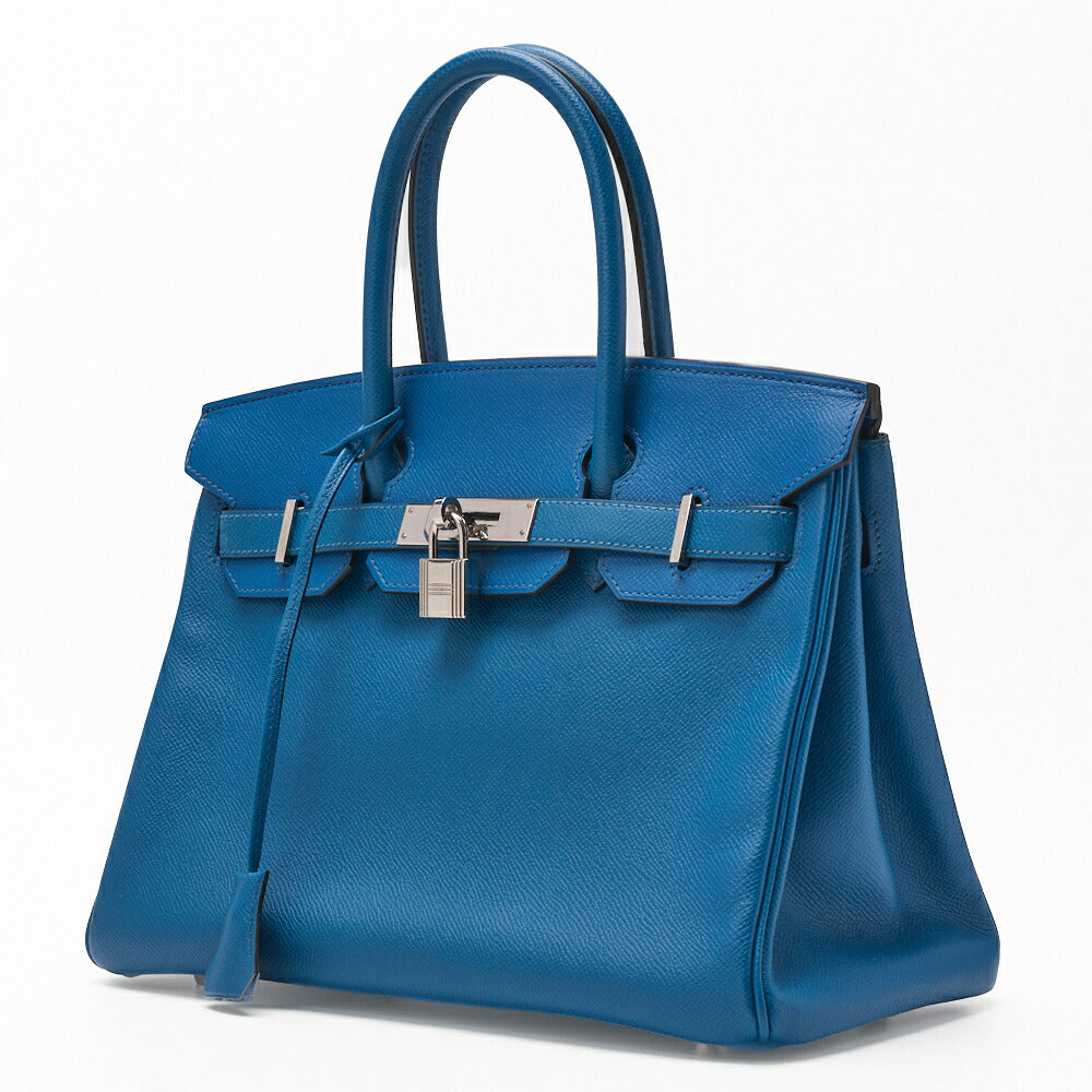 Gebrauchte Birkin 30 Handtasche Epson Blue Paon Silberfarbene Hardware Gebraucht