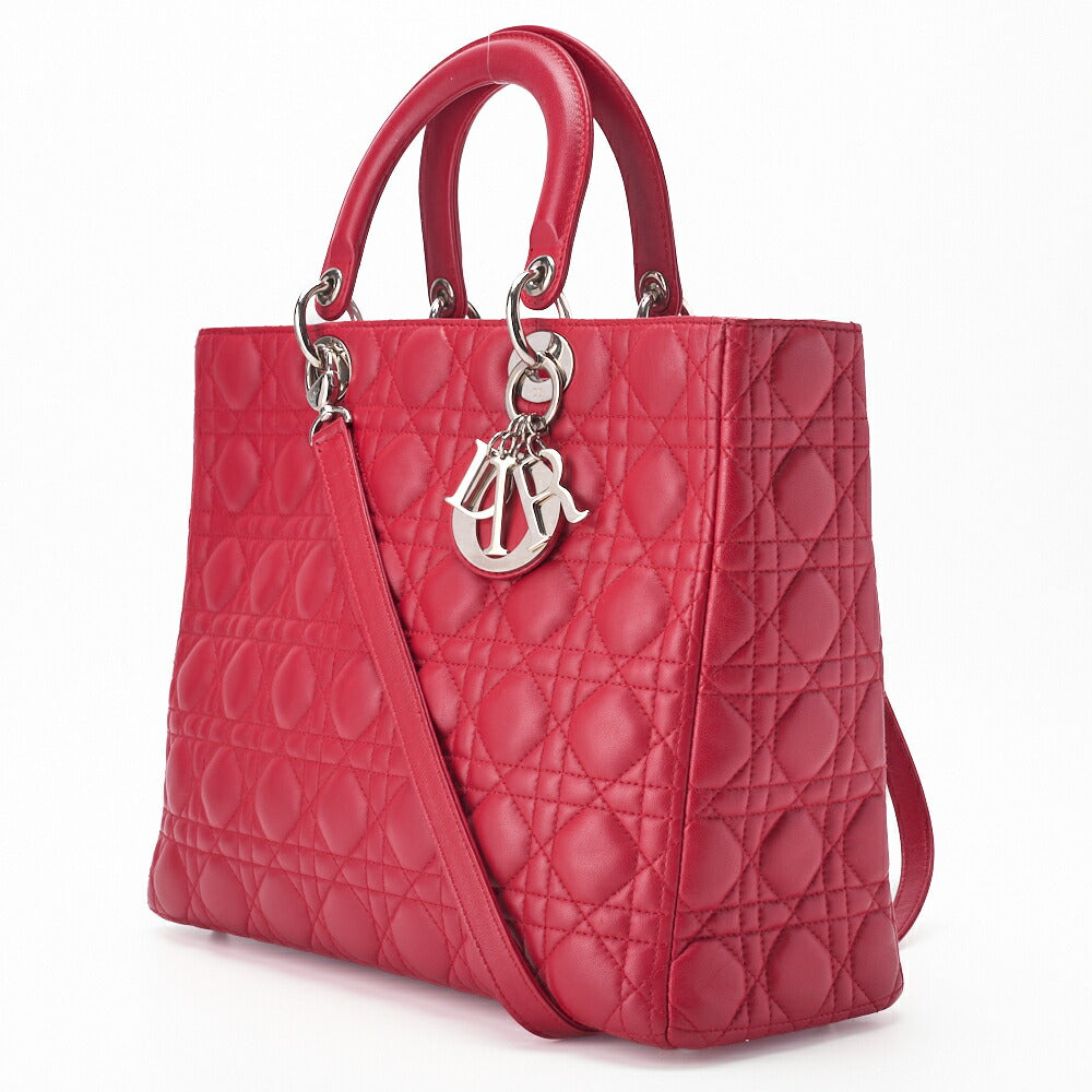 Gebrauchte Lady Cannage 2WAY Handtasche Lammleder Rot Silberfarbene Hardware Gebraucht