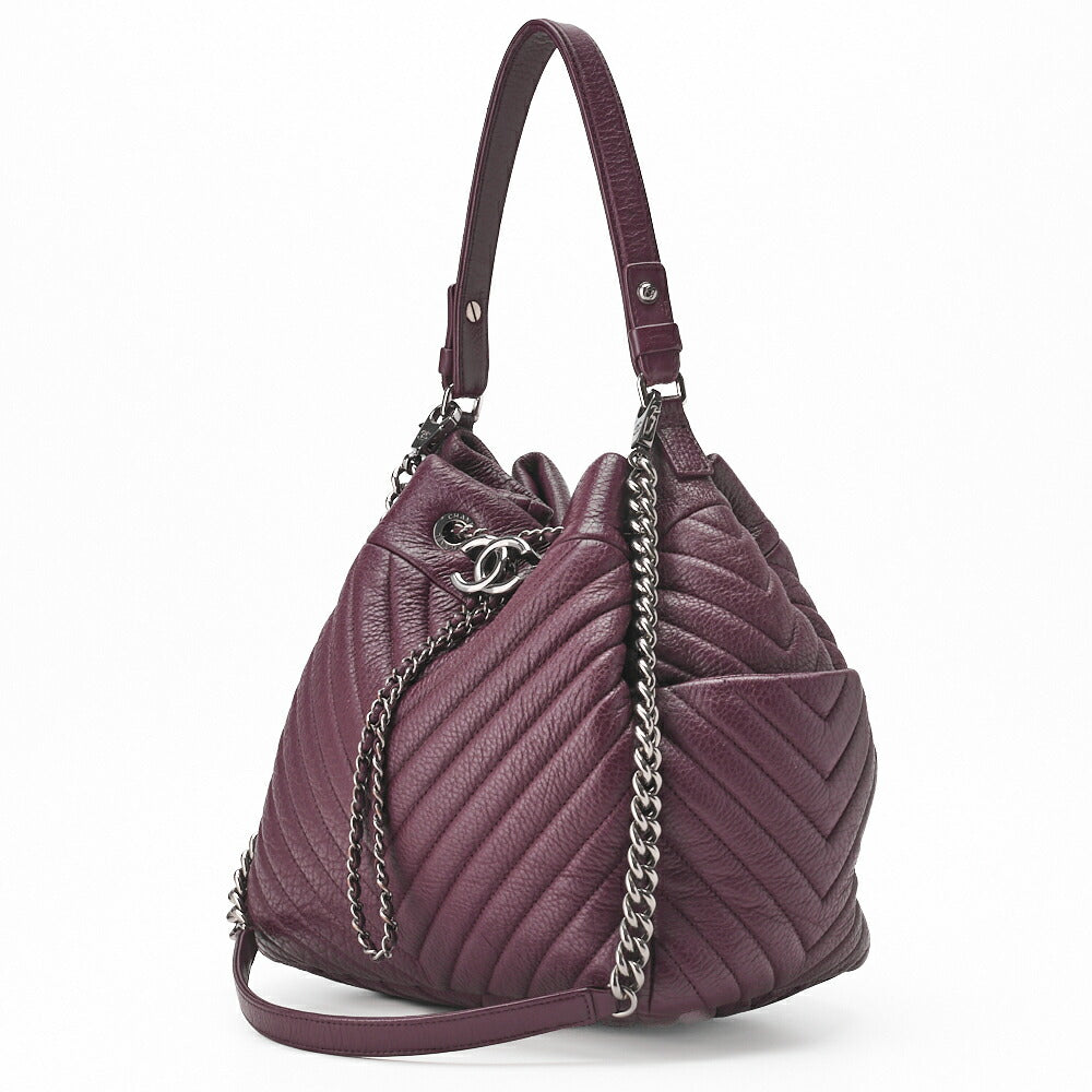 Pre-Owned Schultertasche V Stitch Coco Charm Soft Caviar Skin Bordeaux Rot Silberfarbene Hardware Pre-Owned