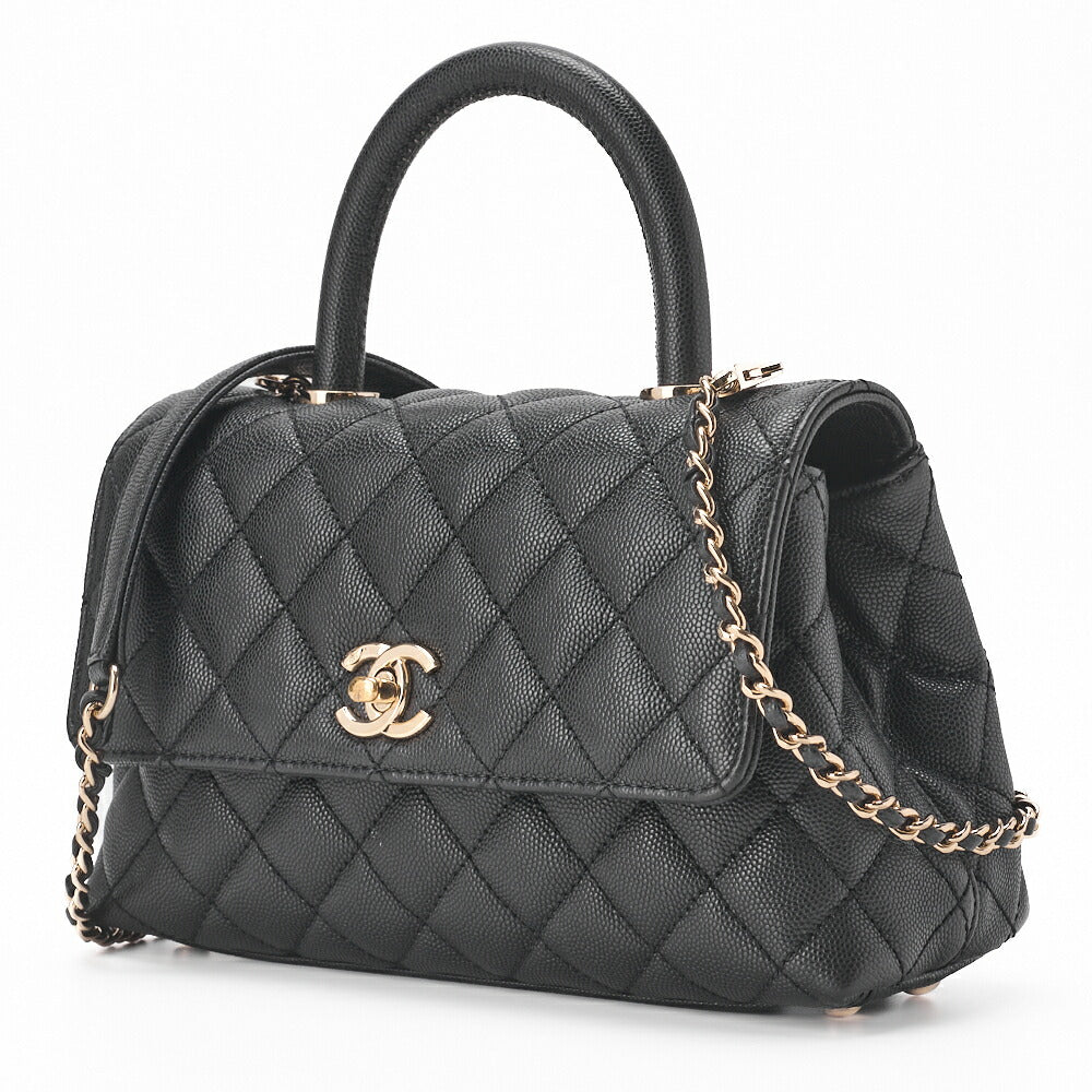Gebrauchte Umhängetasche Handtasche Matelasse Coco Handle 2WAY Caviar Skin Schwarz Goldfarbene Hardware Gebraucht