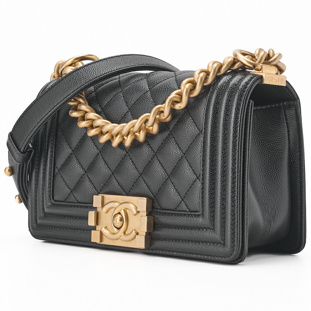 Pre-Owned Boy Matelassé Chain Schultertasche Caviar Skin Schwarz Goldfarbene Hardware Pre-Owned